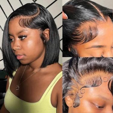 Imagem de Jinkarsiman Peruca Bob Cabelo Humano 13X4 Hd Lace Front Perucas Curtas Lisas Sem Cola Para Mulheres Negras Pré-Selecionadas Com Cor Natural De Bebê