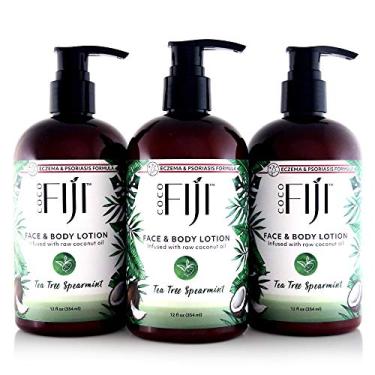 Imagem de Organic Fiji Loção Facial E Corporal Coco Com Óleo De Coco, Para Pele Seca, Creme Hidratante Massagem, Mulheres Homens, Melaleuca Hortelã-Verde, 355 Ml, Pacote 3