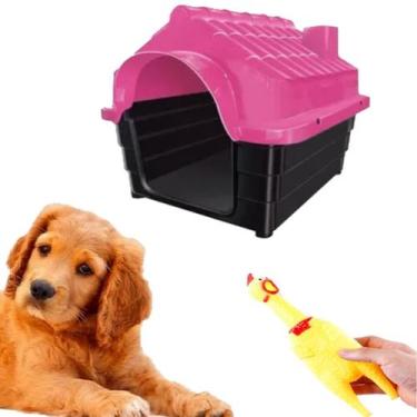 Imagem de Casinha Cachorro Rosa N3 + Brinquedo Galinha Interativo - MecPet