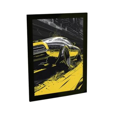 Imagem de Quadro Decorativo Carro Esportivo Retro Ilustração Preto Amarelo Decoração Poster Quarto Sala