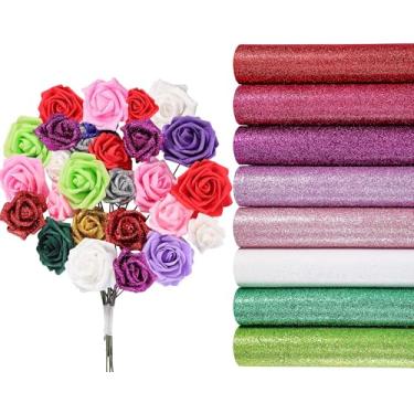 Imagem de Fainne 8 peças de rolo de espuma de artesanato, 99 cm x 33 cm folha de espuma EVA colorida para artesanato de Natal sala de aula quadro de avisos recortado, decoração de pendurar lembrancinhas de