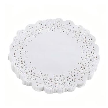 Imagem de DOUSUI Doilies de papel branco 100 peças, 11,4 cm de papel de renda redonda para alimentos, bolos, sobremesas.