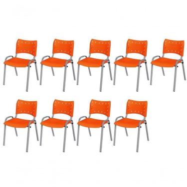 Imagem de Cadeira Iso Base Cinza, Igreja, Escola, Escritório - Laranja Kit 9 Peças