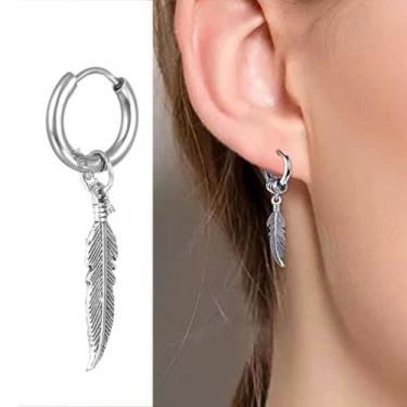 Imagem de 1 brinco de pena argola prata masculino feminino funk aço inox click b