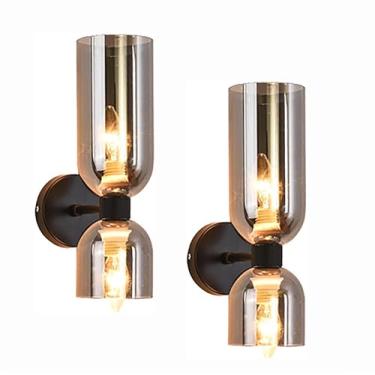 Imagem de actiwoqi Conjunto De Duas Arandelas Parede Modernas, Pretas, Com 2 Luzes, Em Vidro Cinza Fumê Claro, Para Quarto, Restaurante, Sala Estar, Cabeceira, Escadas, Banheiro (Preto + Fumê)