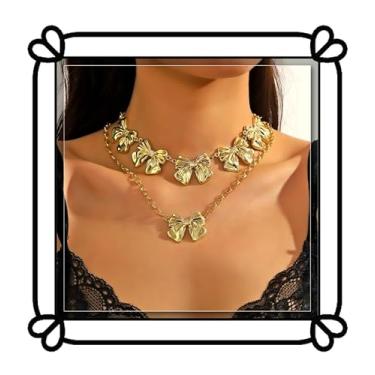 Imagem de DIONFEI Colar feminino com laço dourado - gargantilha de laço requintado vintage - conjunto de 2 peças