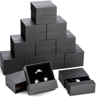 Imagem de Kenning Pacote com 24 caixas de joias de presente 11 x 11 x 4,77 cm caixas de joias de papelão a granel design removível pequena caixa de anel preta com tampas para colar, brincos, pulseiras, exibição