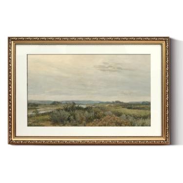 Imagem de ARPEOTCY Arte de parede grande emoldurada em ouro vintage, pinturas retrô de paisagens de árvores naturais e rios, arte em tela com moldura antiga, decoração de parede vitoriana para galeria, sala de