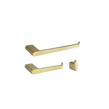Imagem de Suporte para toalhas em aço inoxidável escovado dourado, suporte para escovas, suporte para papel, copos de vidro, suporte para pratos, roupão, gancho para roupas (conjunto de 3 peças A)