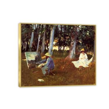 Imagem de John Singer Sargent famosa reprodução de arte de parede/famosa impressão em tela de paisagem/pintura em tela emoldurada para decoração de parede de sala de estar (borda da floresta) moldura dourada 30