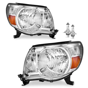 Imagem de Vizotae Conjunto de faróis para substituição de farol de halogênio Toyota Tacoma 2005-2011, farol alto/baixo com lâmpadas, lado do motorista e do passageiro