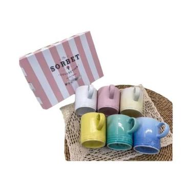 Imagem de Conjunto De Canecas De Cerâmica Arco-Íris Multicoloridas Para Uso Domé