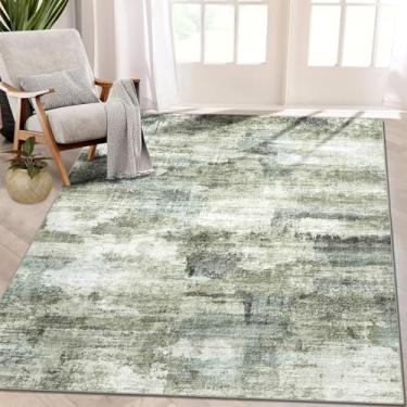 Imagem de vivorug Tapete lavável, tapete ultra macio 22 x 30 cm, tapete abstrato antiderrapante, dobrável, resistente a manchas para sala de estar, quarto, tapete felpudo moderno (verde, 2,5 x 30 cm)