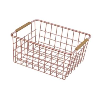 Imagem de IEUDNS Cesta de armazenamento de, organizador de brinquedos, multifuncional, versátil, conveniente, lanches, com alça para despensa, cozinha, Ouro Rosa 28x17.5x12cm