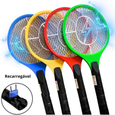 Imagem de Raquete Elétrica Mata Mosquito Recarregável – Elimina Insetos, Moscas e Pernilongos | Bivolt com LED e Tomada Retrátil | Ideal para Dengue e Uso Doméstico