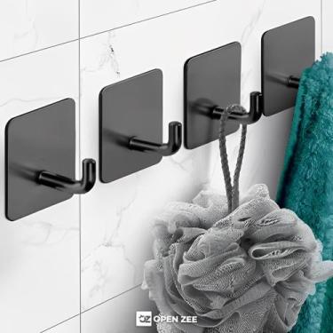 Imagem de Kit 4 Ganchos Adesivo Parede Inox Cabideiro Pendurar Toalhas Roupas Ba