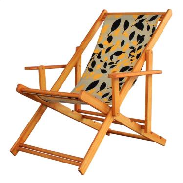Imagem de Espreguiçadeira Preguiçosa Dobrável Envernizada Mel em Madeira Maciça Tecido