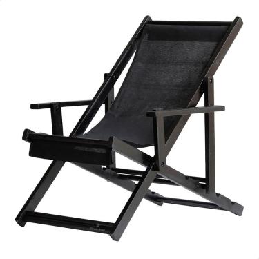 Imagem de Espreguiçadeira Preguiçosa Dobrável Envernizada Black em Madeira Maciça Tecido