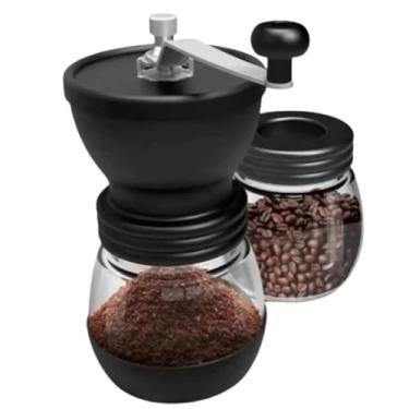 Imagem de Mini Moedor Moinho de Café Manual em Vidro Plastico Inox Ceramica com Regulagem e Recipiente Extra para Grãos (Preto)