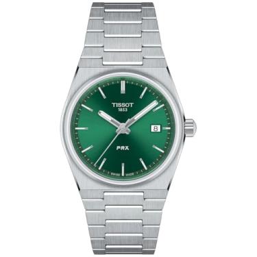 Imagem de Tissot Relógio de quartzo PRX 35 mm com pulseira de aço inoxidável, cinza, 11 (modelo: T1372101108100)