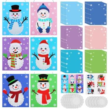 Imagem de Hollowfly 30 Sets Christmas Snowman Craft for Kids Winter DIY Craft Doily Snowman Sign Craft Kit Christmas Snowman Ornament Craft for Xmas Tree Winter Party Holiday School Classroom Home Activities