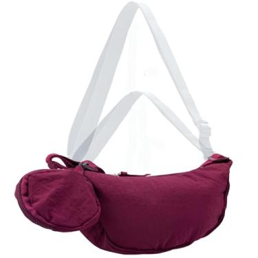 Imagem de Bolsa transversal com bolsa de moedas Hobo Sling bolsa crescente feminina masculina moderna pequena bolsa de ombro de nylon alça ajustável, Vermelho