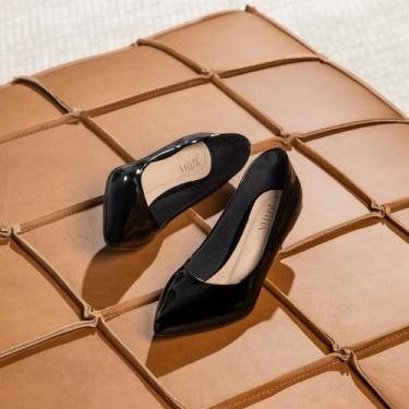 Imagem de Sapato Scarpin Verniz Salto Baixo Bico Fino Confortavel - Jutha, Preto