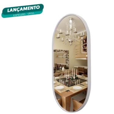 Imagem de Espelho Oval 76x43cm banheiro Moderno Moldura Couro - Landi Vendas, Ge