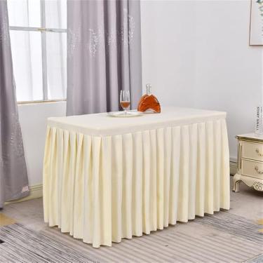 Imagem de Saia de mesa de poliéster branca, toalha de mesa para sala de reunião, toalha de mesa retangular plissada para decoração de eventos, banquetes, festas de casamento, marfim, 1,2 m (48 x 23 x 30 pol.)
