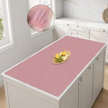 Imagem de 120 cm x 60 cm grande tapete de silicone para balcão de cozinha, protetor de bancada antiderrapante resistente ao calor, tapete de silicone à prova d'água para ilha de cozinha, vermelho translúcido