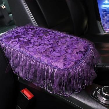 Imagem de MINGZAIQIPEI Capa de apoio de braço de renda para console central automotivo almofada de console macia para carro, almofada de apoio de braço central para a maioria dos protetores de decoração de