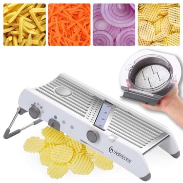 Imagem de Cortador de mandolina ajustável para cozinha, cortador de legumes de bandolim de aço inoxidável - Cortador de alimentos, fatiador de legumes, bandolim com máquina de waffle | Cortador de batatas