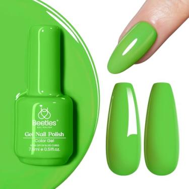 Imagem de beetles Gel Polish Verde floresta – 15 ml, cor verde limão, polonês em gel, cor néon sólida, LED, UV, manicure, design, salão, casa, faça você mesmo, para mulheres e meninas