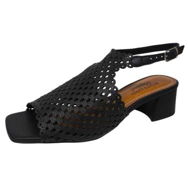 Imagem de Sandália Feminina Salto Bloco Couro Moderna Elegante Bottero