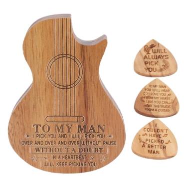 Imagem de Guitarra de colheita de guitarra gravada guitarra portátil picaretas de madeira portão de armazenamento para músicos presentes aniversário de Natal Material de mogno 3 escolhas