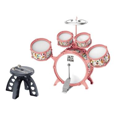 Imagem de YIJU Crianças conjunto de tambor jazz com fezes desenvolvimento brinquedo sensorial para presente aniversário concerto palco desempenho crianças jardim, Rosa