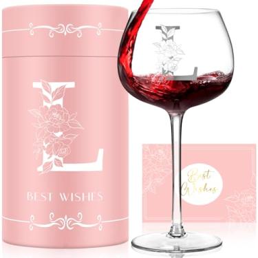 Imagem de Presentes personalizados para mulheres, monograma A-Z taça de vinho presentes personalizados, presentes exclusivos de aniversário e Natal para mulheres, presentes iniciais de taças de vinho para ela