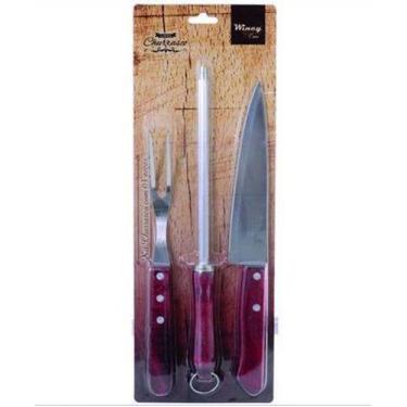 Imagem de Kit churrasco elite c/3pc inox/madeira - wincy