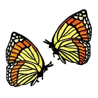 Imagem de Conjunto de 2 adesivos de borboletas, animais selvagens, pássaro, inseto, abelha, borboleta, 2,3/20,3 x 2,5/20,3 cm MEGADEE Motocicletas Rider Lady Biker Patch com logotipo faça você mesmo (Butterfly