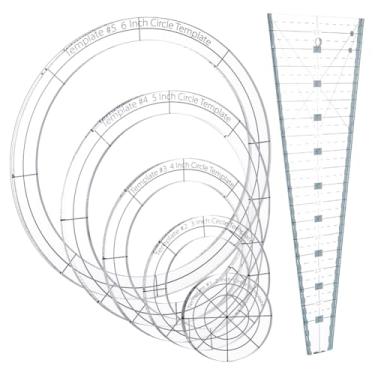 Imagem de INFUNLY Conjunto de 6 peças de molde de acrílico circular de 5 a 12 cm, régua de estêncil transparente de 3,8 a 24 cm, modelos trapézios para desenho, corte, costura, artesanato, peças de pratos