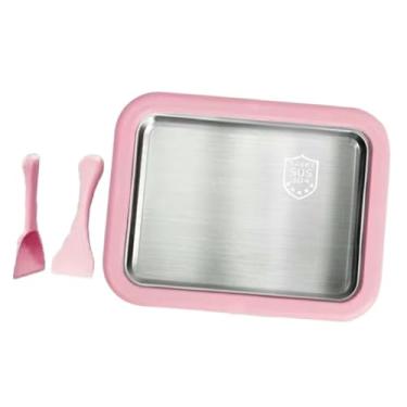 Imagem de Ioensy Máquina de fazer sorvete, bandeja, placa fria para sorvete, aço inoxidável, uso doméstico, máquina de fazer iogurte faça você mesmo com 2 espátulas, Rosa