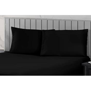 Imagem de Jogo de Cama King 400 Fios Percal 03 Pçs com Barra, Antiácaro, Antipilling e Toque Macio (Preto)