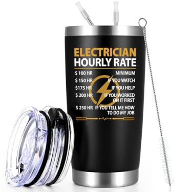 Imagem de Qtencas Copo de viagem para presentes de eletricista, presentes exclusivos de taxa horária para eletricista, caneca de viagem de aço inoxidável isolada, aniversário de aposentadoria para homens, pai,