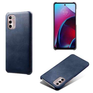 Imagem de Capa para MOTO G5 5G 2022,Proteção contra quedas,Casca de volta de cor sólida simples,Design de couro de imitação de plástico-Blue