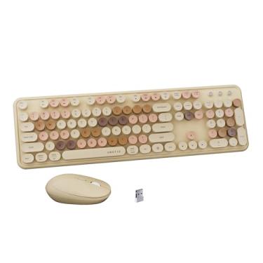 Imagem de FCPLU Combo de teclado e mouse sem fio colorido UBOTIE, teclado de escritório de tamanho completo com teclas flexíveis de máquina de escrever, conexão sem quedas de 2,4 GHz, mouse óptico para PC