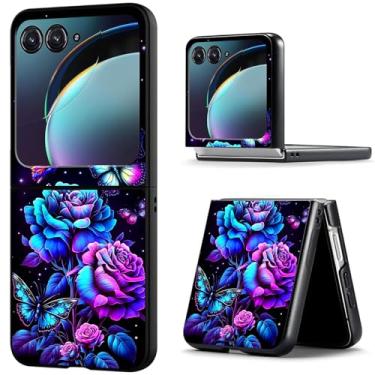 Imagem de BREIDMKFM Capa protetora para Motorola Razr 2024, fina, rígida, policarbonato, antiarranhões, à prova de choque, com carregamento sem fio, capa protetora para Moto Razr 50, borboleta de rosas roxas