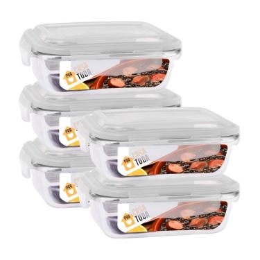 Imagem de Conjunto 5 Potes Vidro Retangular 1040ml Com Tampa Marmitas Fitness