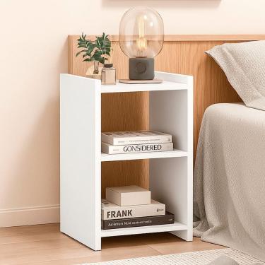 Imagem de Mesa de Cabeceira Atenya 30x45cm com 02 Nichos Integrados Branco - Desk Design