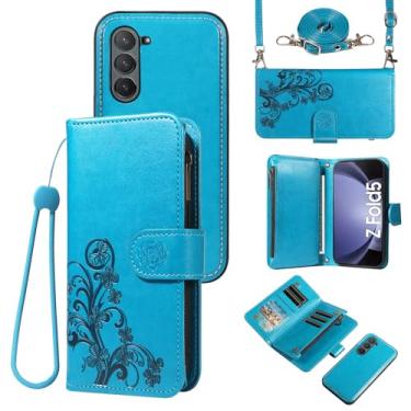 Imagem de Asuwish Capa de celular para Samsung Galaxy Z Fold 5 5G 2023 com zíper carteira destacável com protetor de tela de vidro temperado alça transversal porta-cartões de flores ZFold5 Z5 G Fold5 5Z