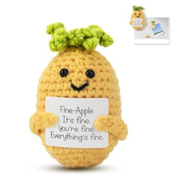 Imagem de ddLUCK Ímãs de geladeira com cartão positivo, brinquedo engraçado de lã de abacaxi, ímãs de geladeira boneca de crochê para decoração de cozinha, presentes de alegria para meninos e meninas